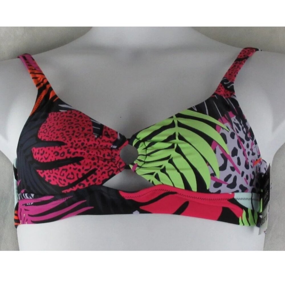 Bar III Women's O-Ring Bikini Top Swimsuit, Palm Prowl Multicolor, Medium